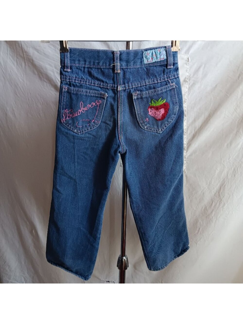 Vintage 1970's Girls Jeans  5 20x18 SLIM Denim Embroidered Disco Pockets Berries